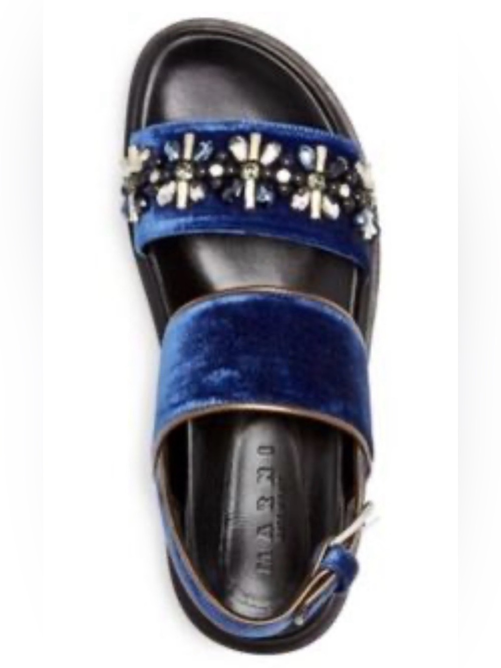 Marni Velvet Crystal-Embellished Fussbett Slingback Sandals in Royal Blue